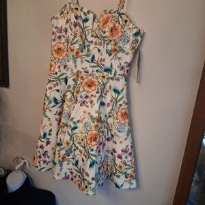 Trixxi White Backless Floral Dress with Orange, Blue & Green Print Waist Is 30